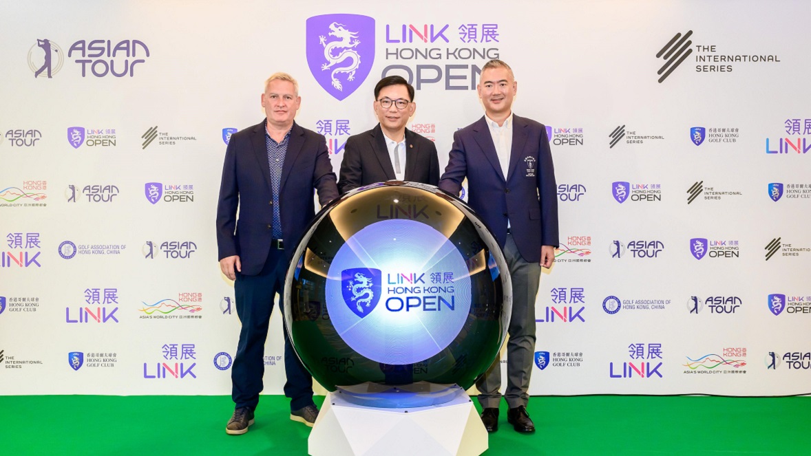 From left to right: Asian Tour COO David Rollo, Link Asset Management Limited CEO George Hongchoy, and Hong Kong Golf Club captain Andy Kwok help launch the Link Hong Kong Open 2024. Link Asset Management Limited have confirmed to title sponsor the Hong Kong Open for the coming three years.
