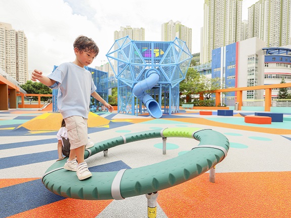 The outdoor playground on the third floor of Sau Mau Ping Shopping Centre, caters to children of all ages.