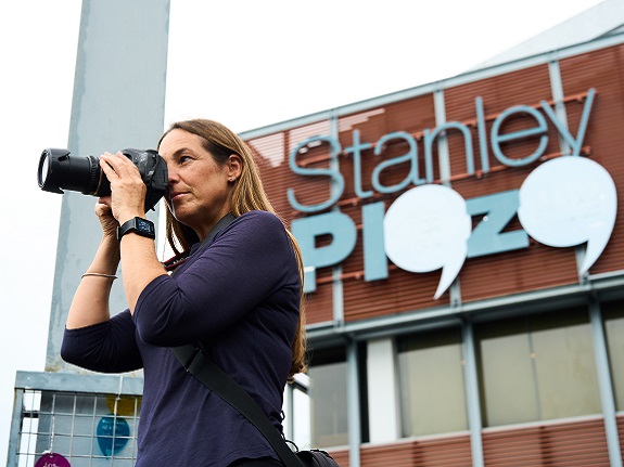 Emily captures images at Stanley Plaza.