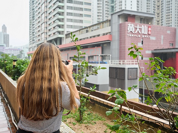 Link staff recommend hidden photography spots to Emily for shooting from fresh angles.