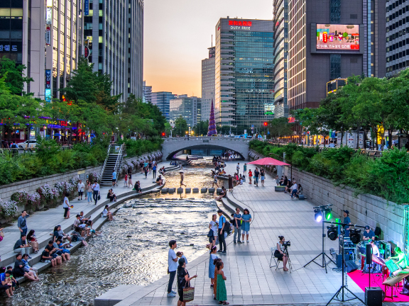 The revitalisation of Cheonggyecheon Stream in Seoul exemplifies the human-oriented philosophy of placemaking.