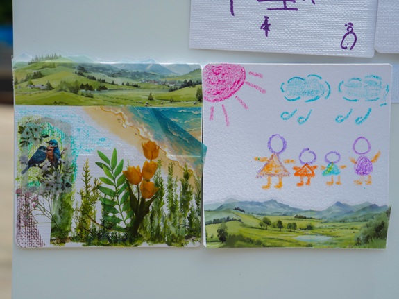 One mother fills an entire collage canvas with green trees and plants.